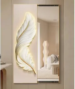 80*150 Cm Gorgeous Mirror Art Painting With White Feather 