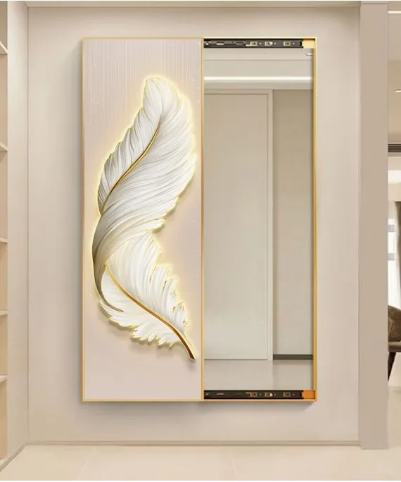 80*150 Cm Gorgeous Mirror Art Painting With White Feather 