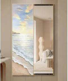 80*150 Cm Gorgeous Mirrior Art Painting With The Beach And The Sea