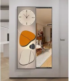 80*150 Cm Orange Gorgeous Mirrior Art Painting With Clock 