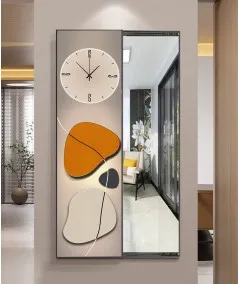 80*150 Cm Orange Gorgeous Mirrior Art Painting With Clock 