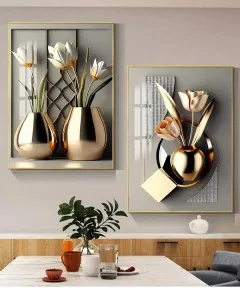 Gold Frame 60*90 Cm Crystall Porsalein Painting Gold Vase Decoration