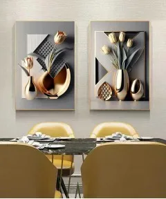 Gold Frame 60*90 Cm Crystall Painting Gold Vase Decoration For Living Room And Kitchen