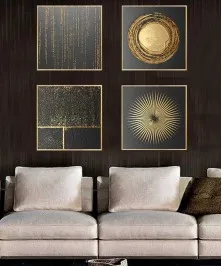 Gold Frame 60*60 Cm 3D Effect Gray And Gold Crytsall Porsalein Painting 