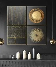 Gold Frame 60*60 Cm 3D Effect Gray And Gold Crytsall Porsalein Painting 