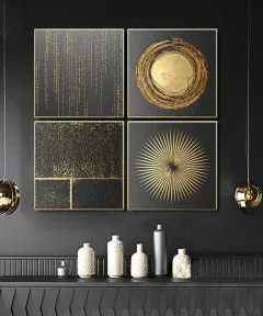Gold Frame 60*60 Cm 3D Effect Gray And Gold Crytsall Porsalein Painting 