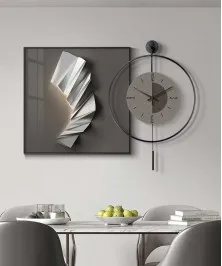 Silver And Grey 60*60 Cm Crytsall Porsalein Painting With Led Light And Clock 50*50 Cm 