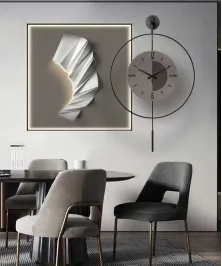 Silver And Grey 60*60 Cm Crytsall Porsalein Painting With Led Light And Clock 50*50 Cm 