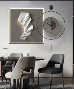 Silver And Grey 60*60 Cm Crytsall Porsalein Painting With Led Light And Clock 50*50 Cm 