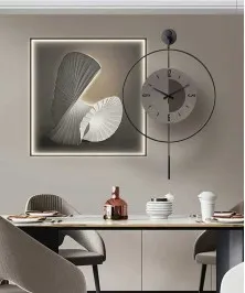 Black Frame 60*60 Cm New Collection Crytsall Porsalein Painting With Led Light And Clock 50*50 Cm 