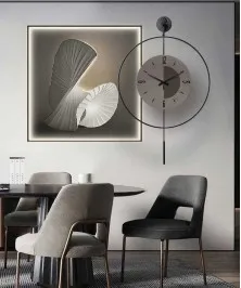 Black Frame 60*60 Cm New Collection Crytsall Porsalein Painting With Led Light And Clock 50*50 Cm 