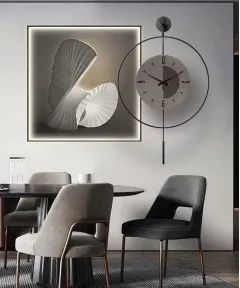 Black Frame 60*60 Cm New Collection Crytsall Porsalein Painting With Led Light And Clock 50*50 Cm 