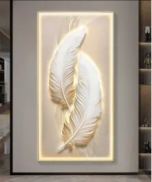 White Crystall Painting Modern  Feather With Led Light