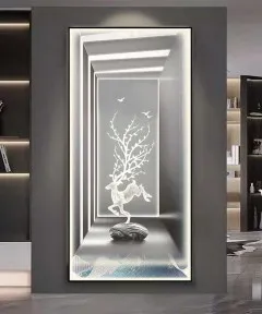 Black Frame Ghazzele Grey And White Crystall Painting With Led Light 