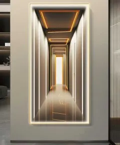 Gold Frame Modern 3D Effect Crystall Procelein Painting With Lighting