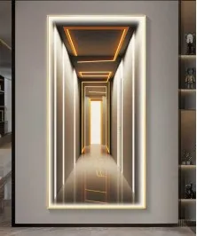Gold Frame Modern 3D Effect Crystall Procelein Painting With Lighting