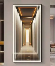 Black Frame Modern 3D Effect Crystall Procelein Painting With Lighting