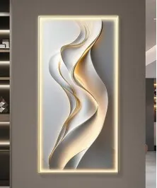 Gold Frame Gray And White Crystall Procelein Painting With Lighting
