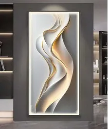 Black Frame Gray And White Crystall Procelein Painting With Lighting