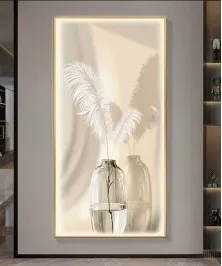 Gold Frame Vase Flower Crystall Painting Modern With Led Light