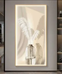 Gold Frame Vase Flower Crystall Painting Modern With Led Light