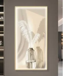 Gold Frame Vase Flower Crystall Painting Modern With Led Light