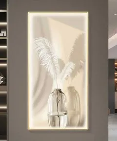 Gold Frame Vase Flower Crystall Painting Modern With Led Light