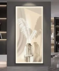 Black Frame Vase Flower Crystall Painting Modern With Led Light