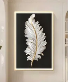 Gold Frame 80*120 Cm Feather White And Black Crytsall Porsalein Painting 