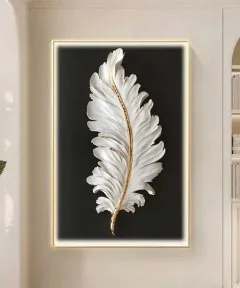 Gold Frame 80*120 Cm Feather White And Black Crytsall Porsalein Painting 