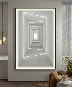 Black Frame 80*120 Cm White 3D Effect Crytsall Porsalein Painting With Led Light